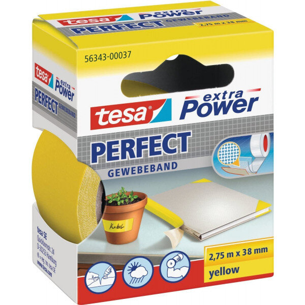 Ruban adhésif toilé réparation fixation tesa power effect 2 75m x 38mm jaune