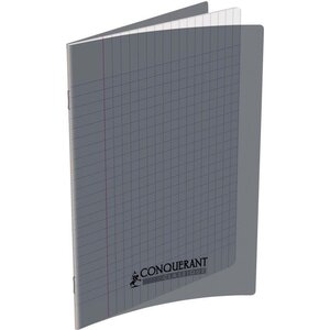 Cahier 48 pages seyès 90 g  couverture polypropylène gris  format 17 x 22 cm  CONQUERANT