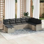 vidaXL Ensemble de canapé de jardin 8 Pièces Gris clair Poly rotin