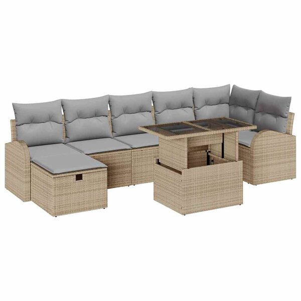 vidaXL Ensemble de canapé de jardin 8 Pièces Beige Poly rotin
