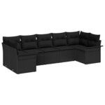 vidaXL Ensemble de canapé de jardin avec coussin 7 Pièces Noir Poly rotin