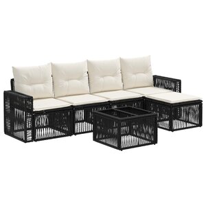 vidaXL Ensemble de canapé de jardin 6 Pièces Noir et blanc crème