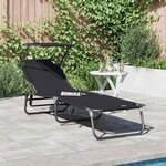 vidaXL Chaise longue pliante avec coussin Noir 56 x 190 x 81cm tissu