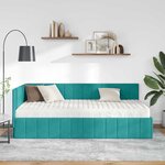 vidaXL Cadre de lit d'angle avec matelas Turquoise 90 x 190 cm Velours