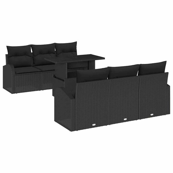 vidaXL Ensemble de canapé de jardin 7 Pièces Noir Poly Rattan