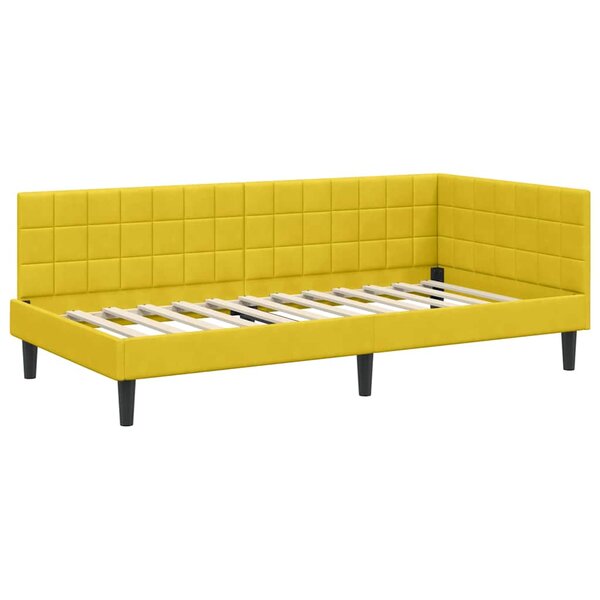 vidaXL Cadre de lit d'angle avec tête de lit Jaune 90 x 200 cm Velours