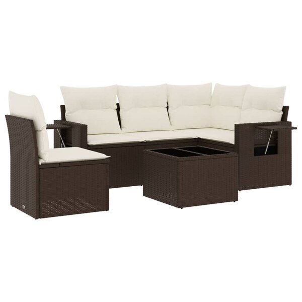 vidaXL Salon de jardin avec coussins 6 Pièces marron résine tressée