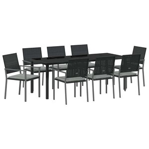 vidaXL Ensemble de salle à manger pour jardin 9 Pièces Noir et Gris Clair