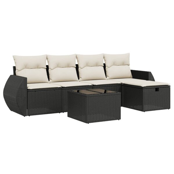vidaXL Salon de jardin 6 Pièces avec coussins noir résine tressée