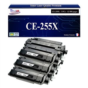 T3AZUR -3x Toners compatibles  avec HP CE255X (55X) pour HP LaserJet Enterprise P3010  P3011  P3015  P3015D  P3015DN  P3015X