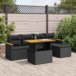 vidaXL Salon de jardin 6 Pièces avec coussins noir résine tressée acacia