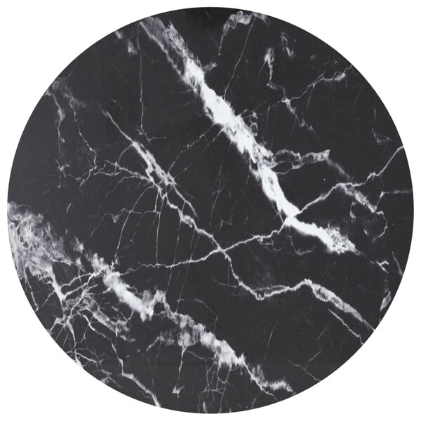vidaXL Dessus de table noir Ø90x1 cm verre trempé avec design marbre