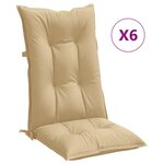 vidaXL Coussins de chaise à dossier haut lot de 6 beige mélangé tissu