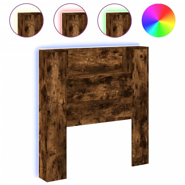 vidaXL Armoire tête de lit avec LED chêne fumé 100x16 5x103 5 cm