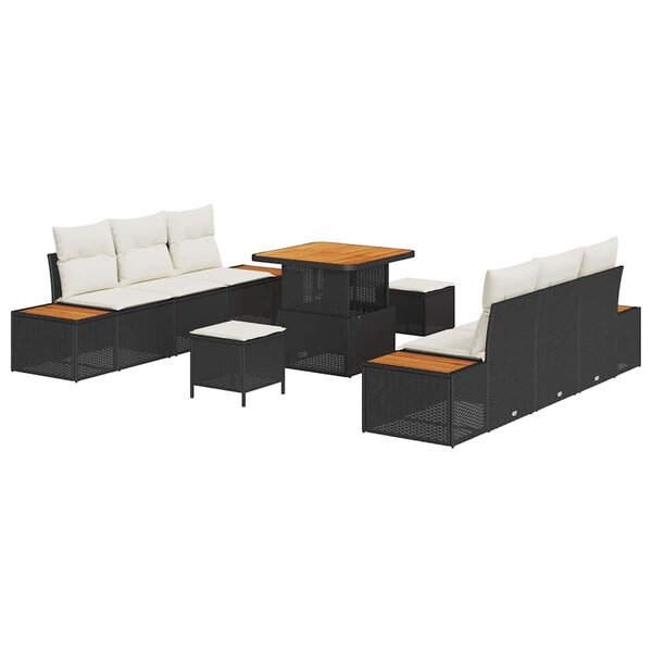 vidaXL Ensemble de canapé de jardin avec coussin 9 Pièces Noir et Crème
