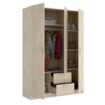 MAXI Armoire 3 portes + 2 tiroirs - Décor chene - L 150 x P 52 x H 215cm