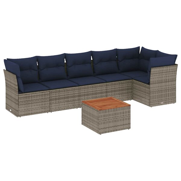 vidaXL Salon de jardin 7 Pièces avec coussins gris résine tressée