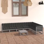 vidaXL Salon de jardin 8 Pièces avec coussins Gris Bois de pin massif