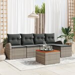 vidaXL Ensemble de Canapés de Jardin 6 Pièces avec Coussins Gris en Poly Rattan et Acacia