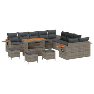Ensemble canapé jardin 14 pièces avec coussins polyacacia gris