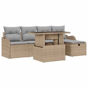 vidaXL Ensemble de canapé de jardin 6 Pièces Beige Poly rotin