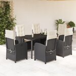 vidaXL Ensemble à manger de jardin coussins 7Pièces Noir Résine tressée