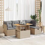 vidaXL Salon de jardin 6 Pièces avec coussins beige résine tressée acacia