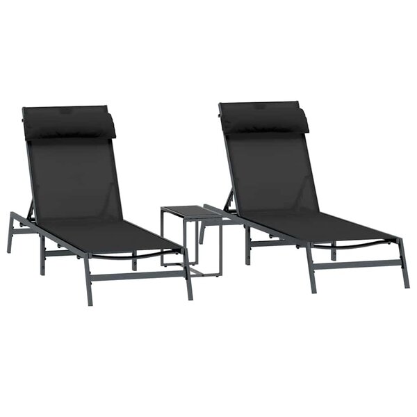 vidaXL Transats avec table 3 Pièces Noir et anthracite 197 x 54 x 86 cm