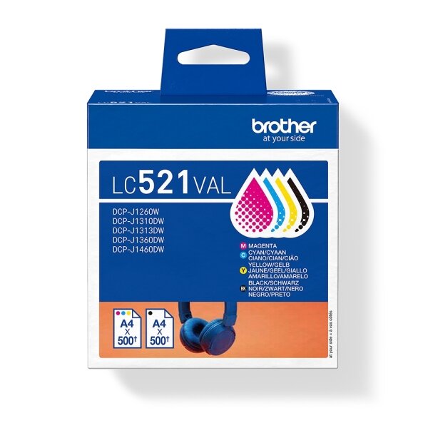 Cartouches d'encre d'origine Brother LC521VAL (4 packs) (noir/c/magenta/jaune) - LC521VAL