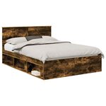 vidaXL Cadre de lit Chêne fumé 135 x 190 cm Pin massif