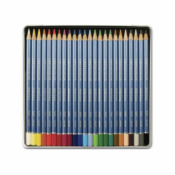 Set 24 crayons de couleur aquarellables - Boîte métal - Marino