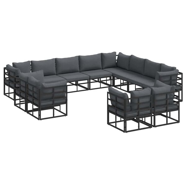 vidaXL Ensemble de canapé de jardin avec coussin 12 Pièces Noir Aluminium