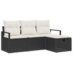 vidaXL Canapé de Jardin 4 Pièces avec Coussins Noir en Poly Rattan