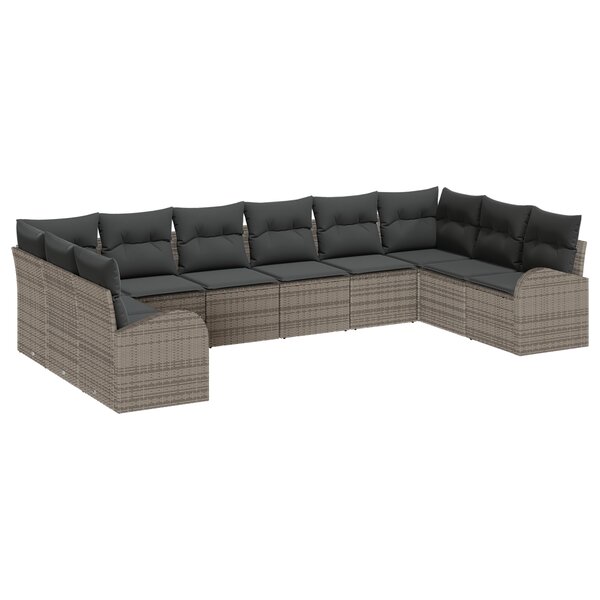 vidaXL Canapé de jardin 10 pièces avec coussins en poly rotin gris