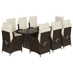 vidaXL Ensemble à manger de jardin et coussins 9 Pièces marron poly rotin