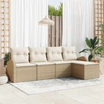 vidaXL Ensemble de canapé de jardin 5 Pièces Beige Poly rotin