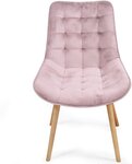 Lot de 6 chaises de salon salle à manger pied en bois et velours rose 01_0000591