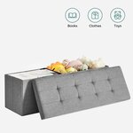 Banc coffre de rangement pouf pliable grand pour 3 personnes 110 x 38 x 38 cm tissu en lin gris 12_0004121