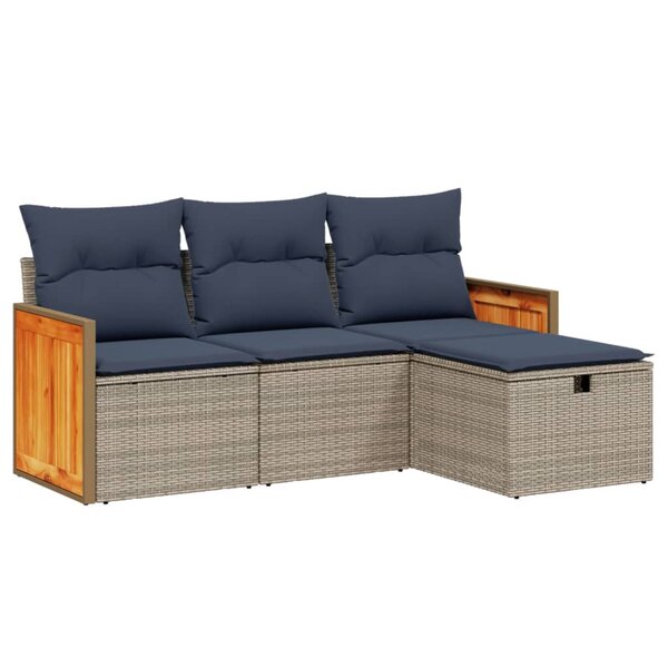 vidaXL Salon de jardin 4 Pièces avec coussins gris résine tressée