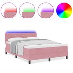 Lit de box spring avec matelas et LED rose 160x200 cm en velours