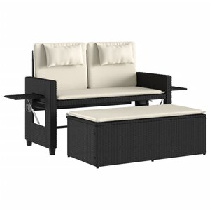 vidaXL Banc inclinable de jardin avec coussins noir résine tressée