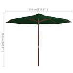 vidaXL Parasol d'extérieur avec mât en bois 350 cm Vert