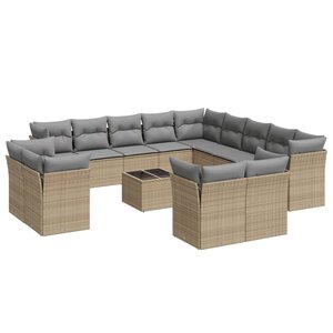 vidaXL Salon de jardin avec coussins 14 Pièces beige résine tressée