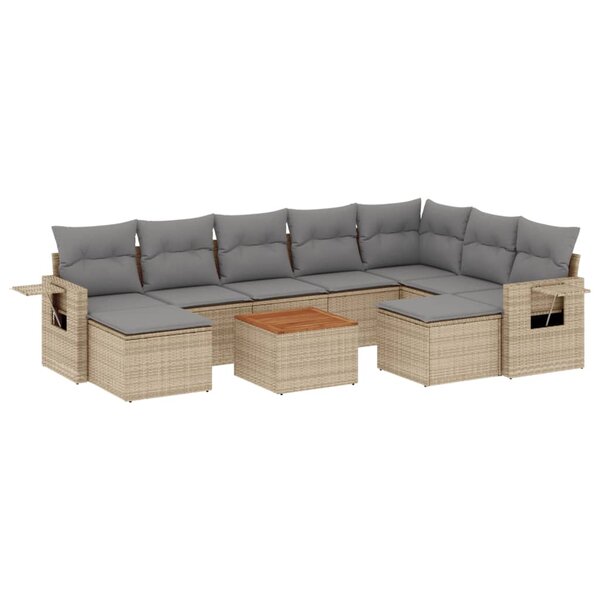 vidaXL Salon de jardin et coussins 10 Pièces mélange beige résine tressée