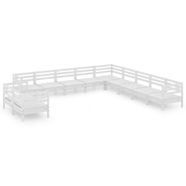 vidaXL Salon de jardin 11 Pièces Bois de pin massif Blanc
