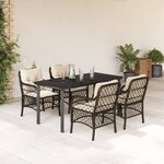vidaXL Ensemble à manger de jardin 5 Pièces et coussins marron poly rotin