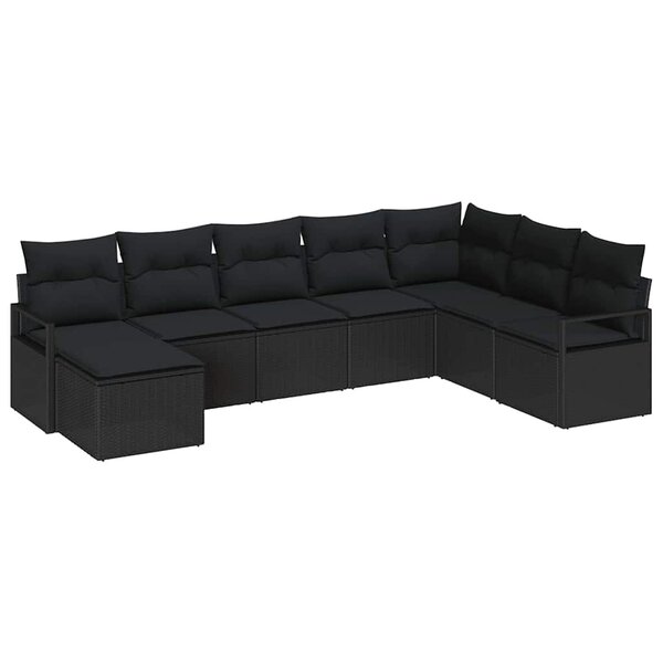 vidaXL Ensemble de canapé de jardin 8 Pièces Noir Poly rotin