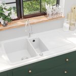 vidaXL Évier de cuisine Granit Double lavabo Blanc