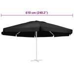 vidaXL Tissu de remplacement pour parasol d'extérieur Noir 610 cm