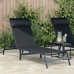 vidaXL Chaise Longue Noire Acier  Textilène Simple Accoudoirs réglables